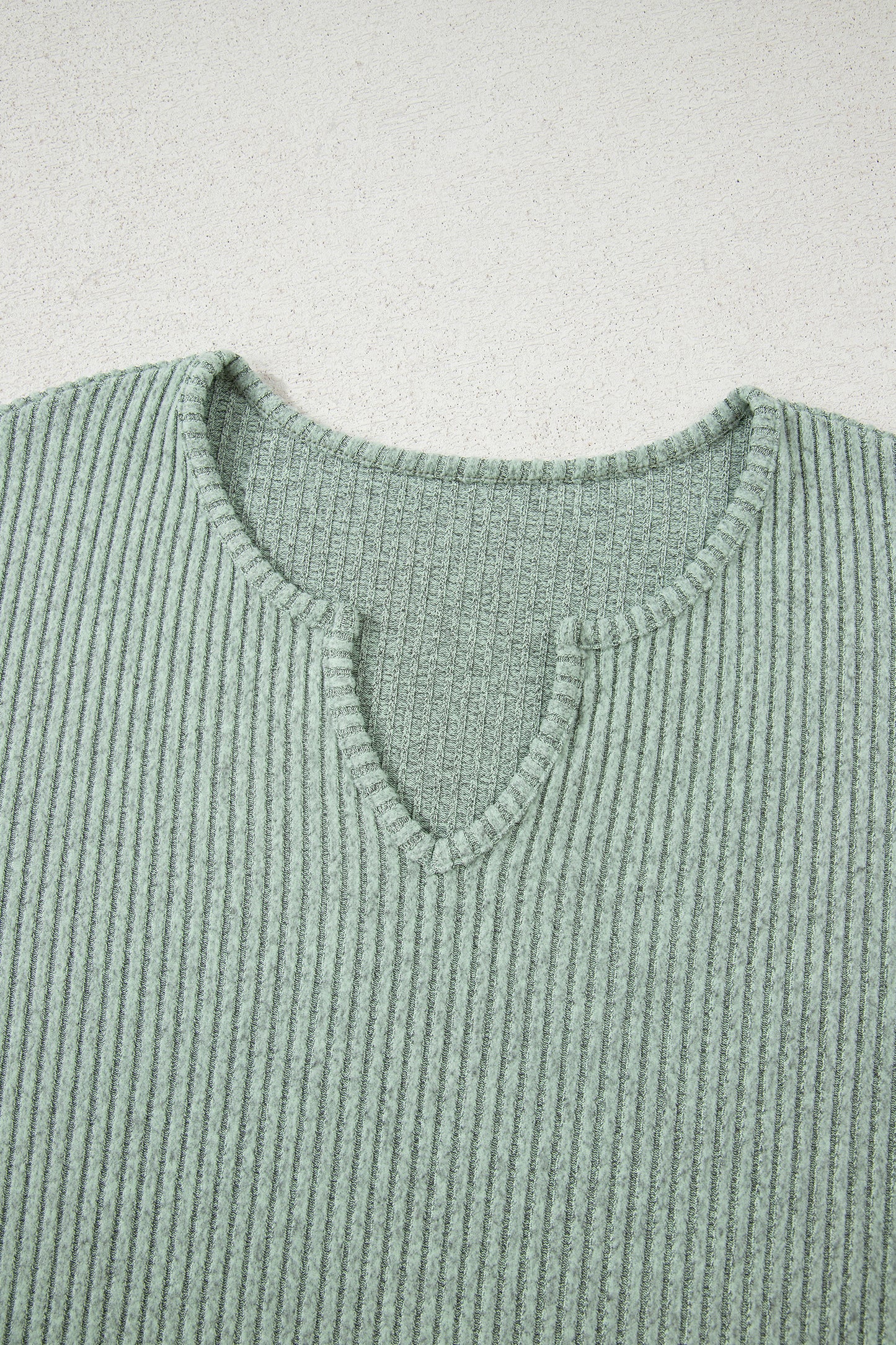 Grass Green Ribbed Notched Neck Knit Long Sleeve Leggings Two Pieces Lounge Set