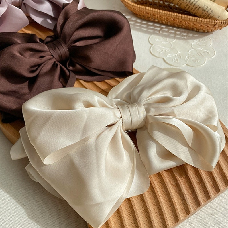 1PC Winter Velvet Bowknot Hair Clips Hand Tie Large Pigtail Bows Hairpin For Women Girls Satin Temperament Elegant Accessoires