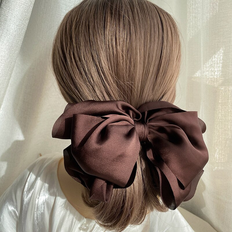 1PC Winter Velvet Bowknot Hair Clips Hand Tie Large Pigtail Bows Hairpin For Women Girls Satin Temperament Elegant Accessoires
