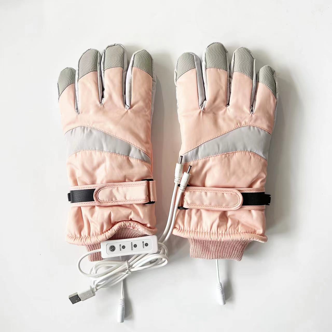 Black gray heated ski gloves USB electric heating winter outdoor warm touch screen waterproof thick anti slip palm