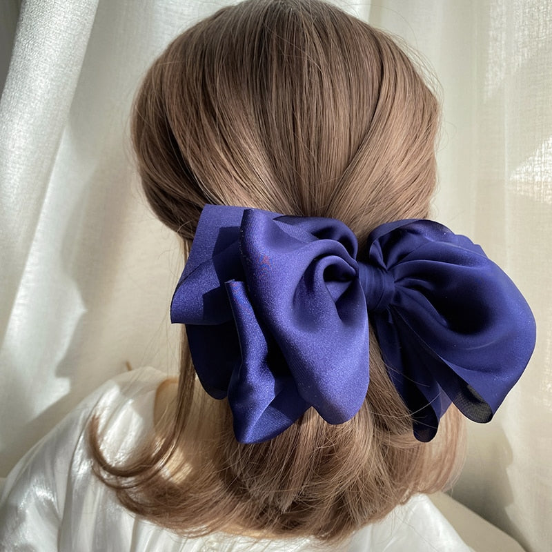 1PC Winter Velvet Bowknot Hair Clips Hand Tie Large Pigtail Bows Hairpin For Women Girls Satin Temperament Elegant Accessoires