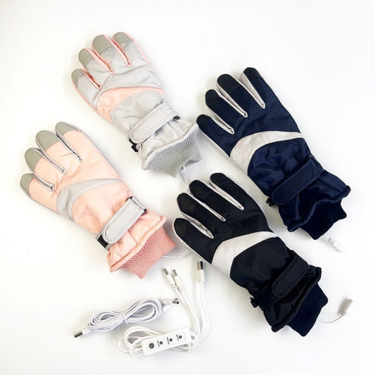 Black gray heated ski gloves USB electric heating winter outdoor warm touch screen waterproof thick anti slip palm