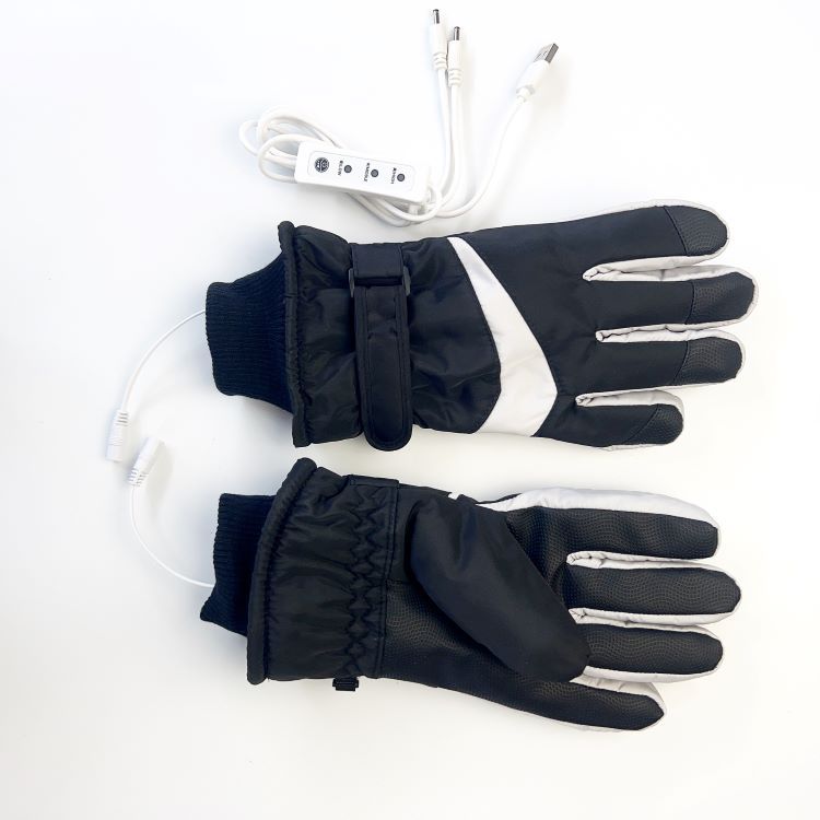 Black gray heated ski gloves USB electric heating winter outdoor warm touch screen waterproof thick anti slip palm