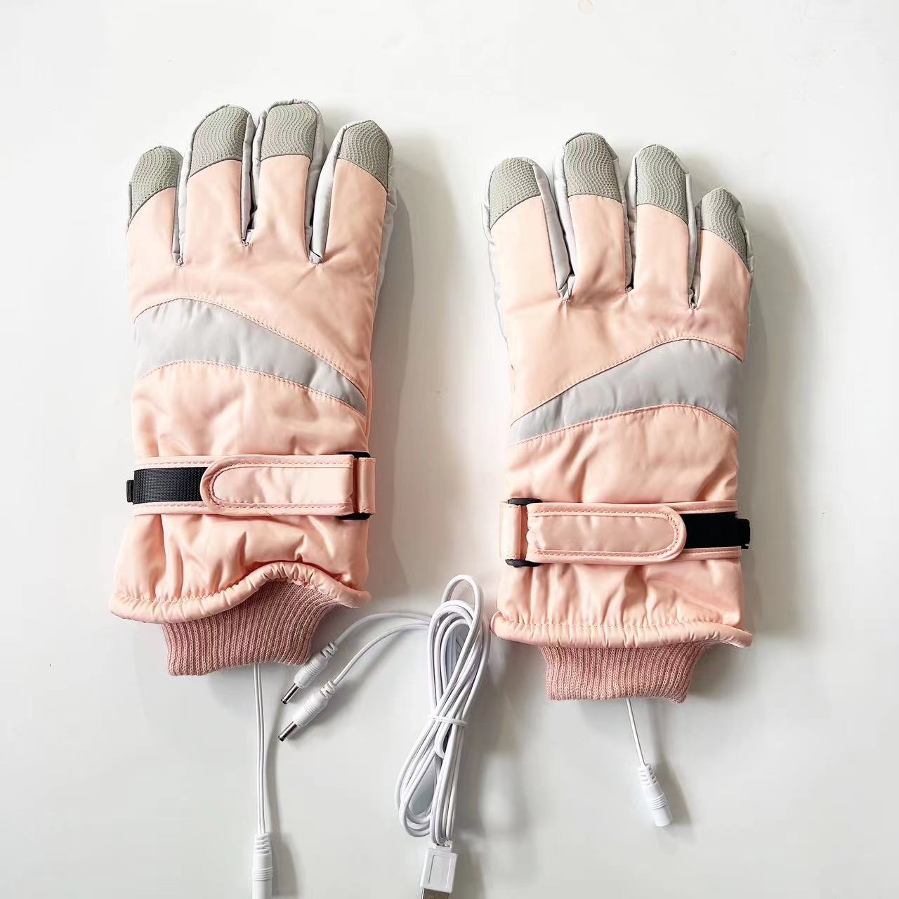 Black gray heated ski gloves USB electric heating winter outdoor warm touch screen waterproof thick anti slip palm