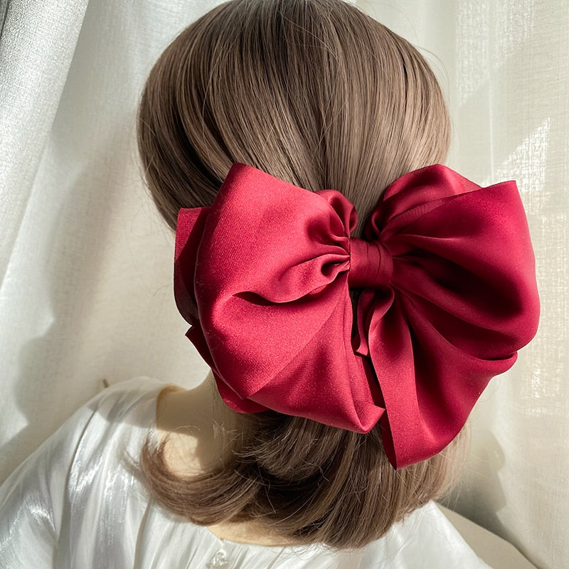 1PC Winter Velvet Bowknot Hair Clips Hand Tie Large Pigtail Bows Hairpin For Women Girls Satin Temperament Elegant Accessoires