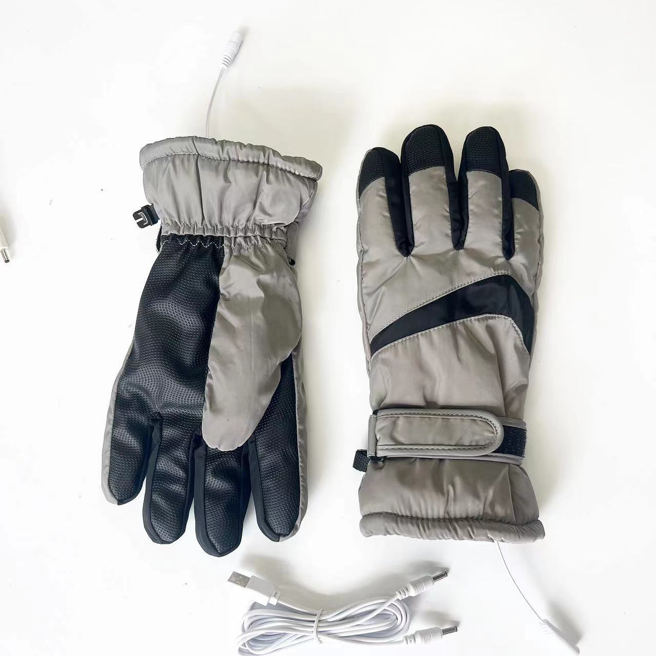 Black gray heated ski gloves USB electric heating winter outdoor warm touch screen waterproof thick anti slip palm