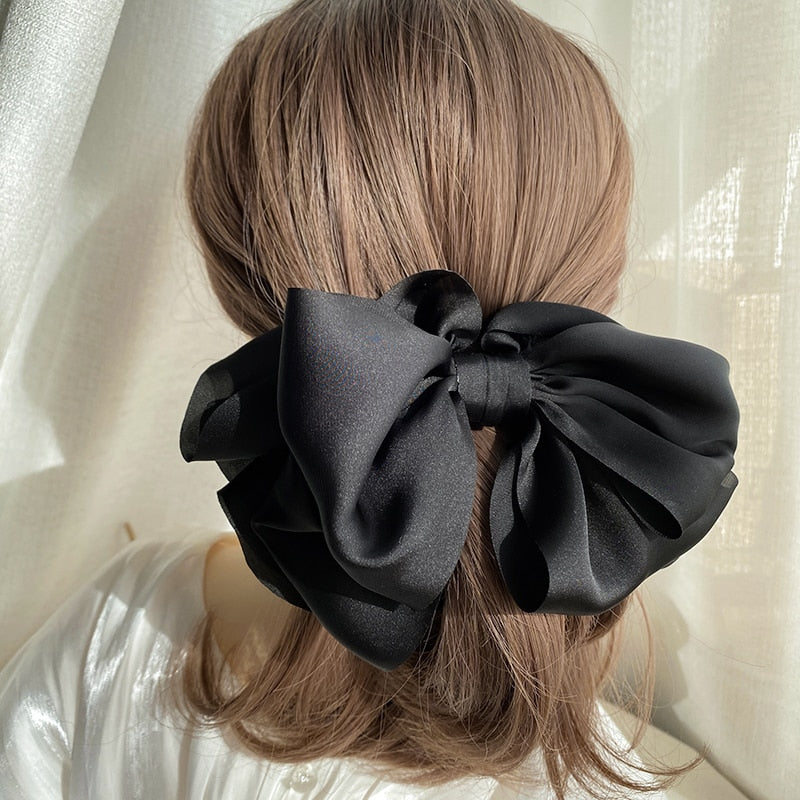 1PC Winter Velvet Bowknot Hair Clips Hand Tie Large Pigtail Bows Hairpin For Women Girls Satin Temperament Elegant Accessoires