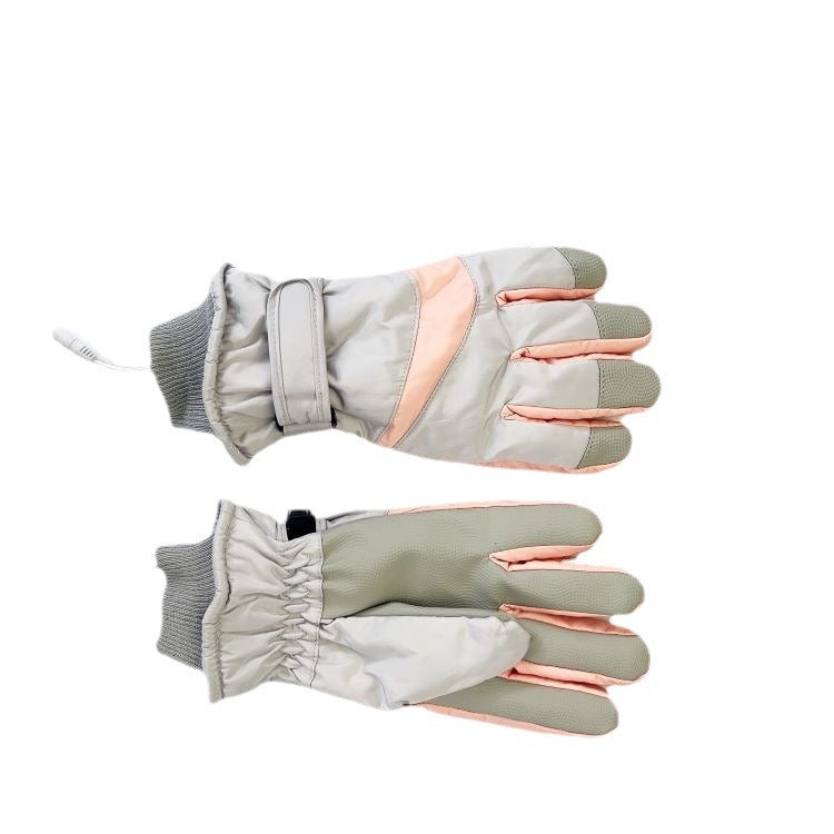 Black gray heated ski gloves USB electric heating winter outdoor warm touch screen waterproof thick anti slip palm